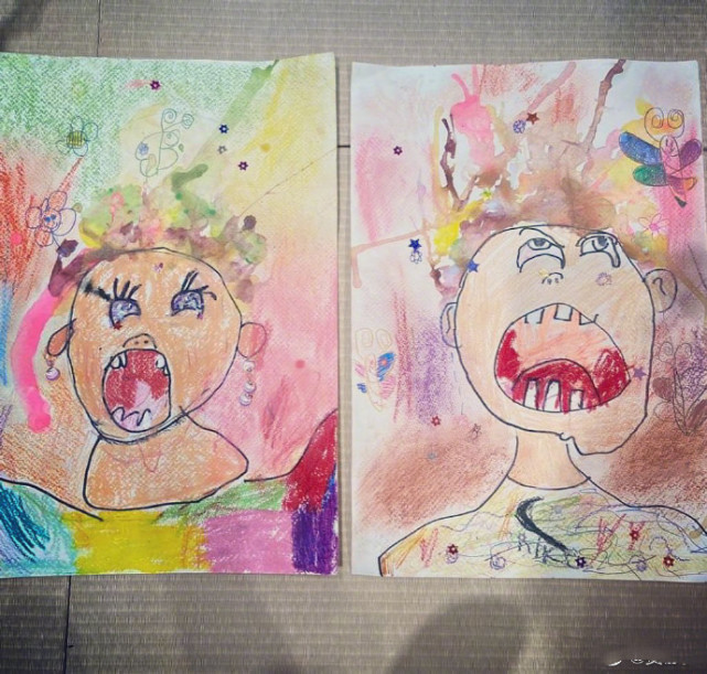 可爱到犯规！贾静雯晒俩女儿自画像，咘咘波妞抽象画功被妈妈调侃