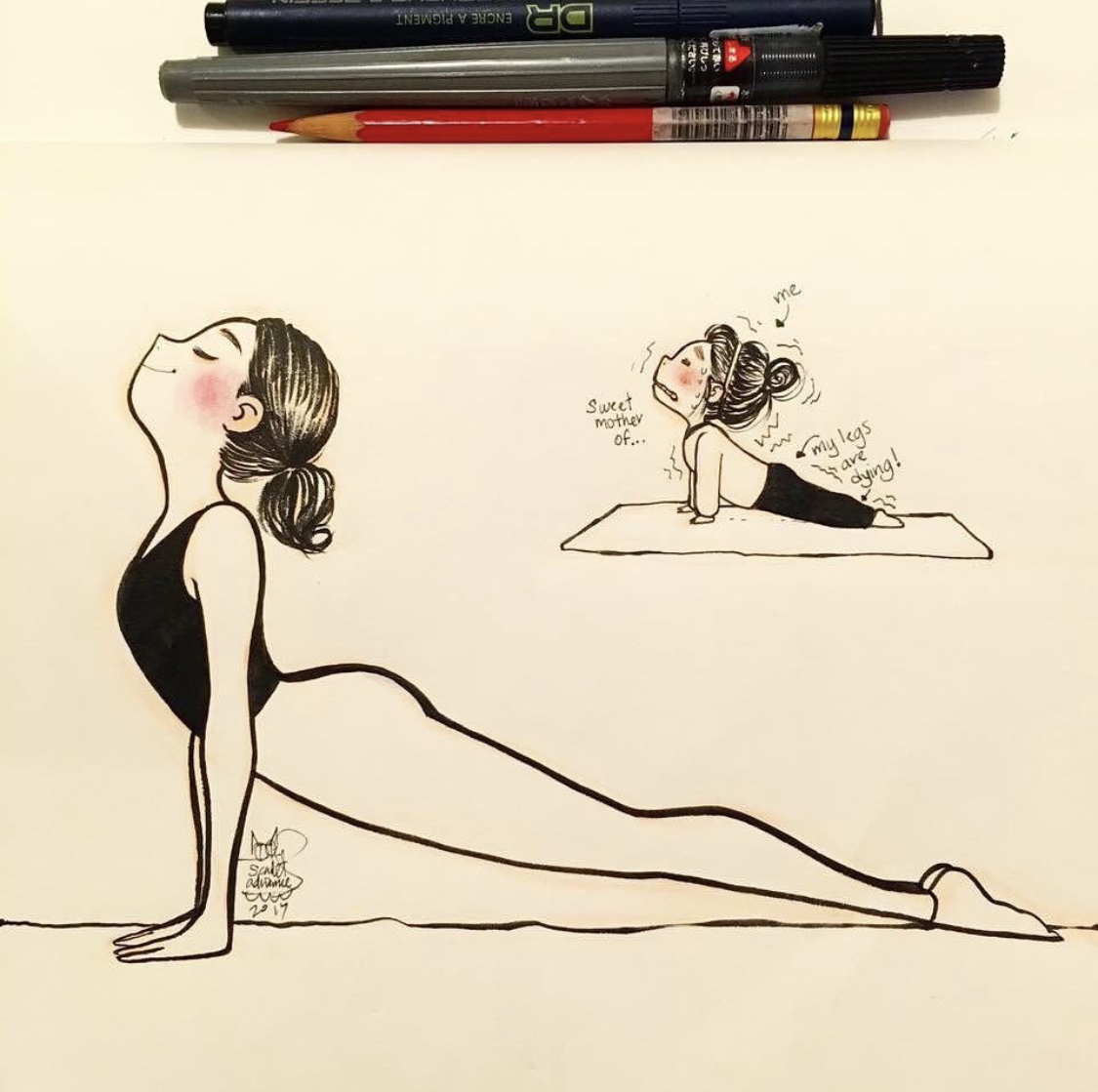 超可愛噠，一組“超寫實”的簡筆畫，練瑜伽的你