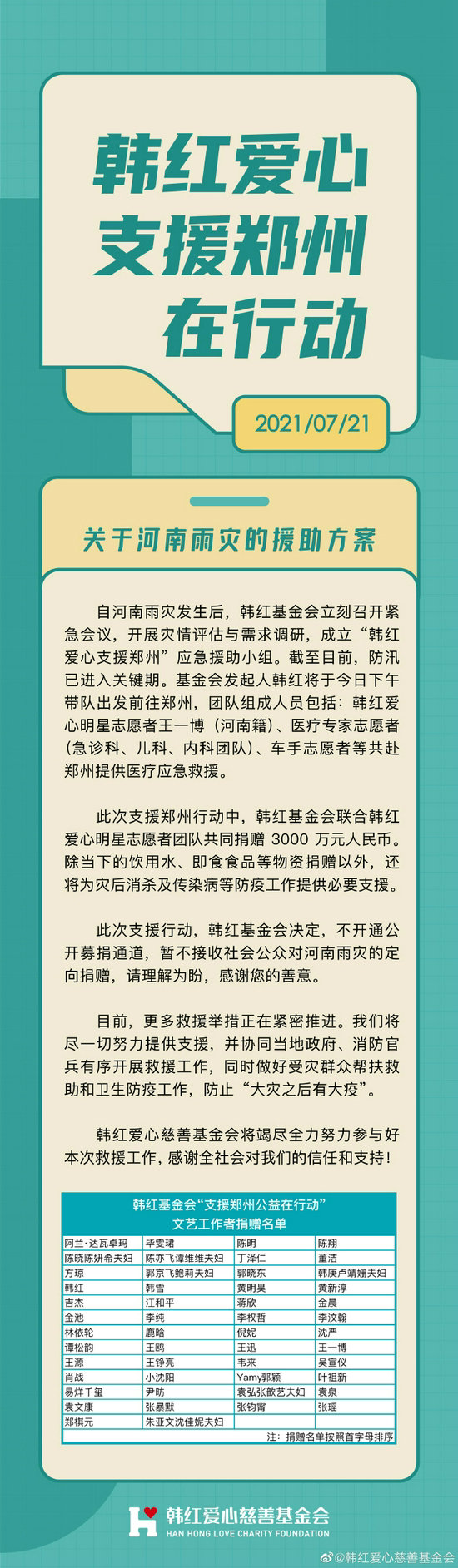 第二批河南的捐款艺人名单公布，王一博随韩红奔赴现场，支援家乡