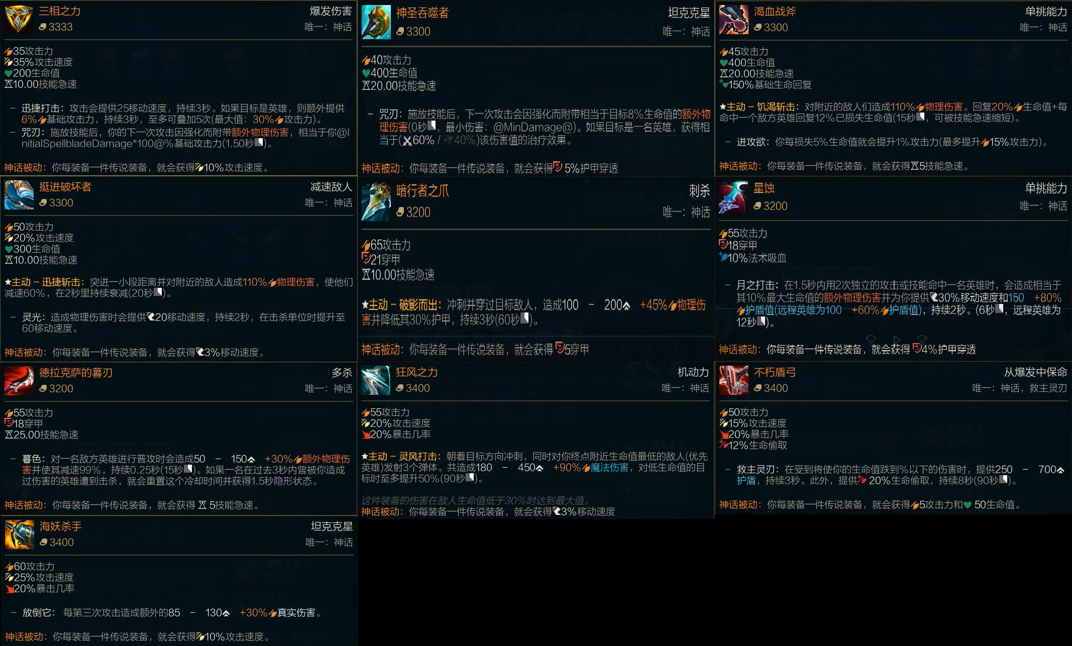 「LOL」S11季前赛所有传说装备+神话装备