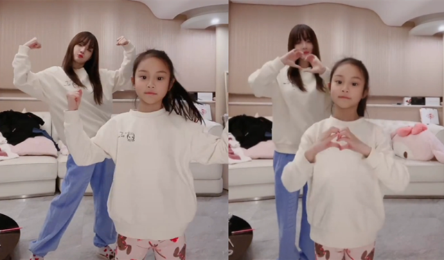 李小璐與女兒同框跳舞，母女穿親子裝像極姐妹花，甜馨越長越漂亮