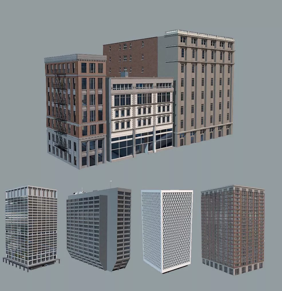 C4D城市建筑楼房模型预设，限时免费送，彻底告别没灵感