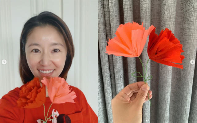 林心如戴女兒髮箍玩自拍，45歲秀懟臉全素顏，顏值超耐打