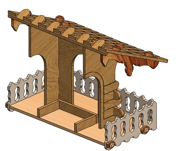 户外木质鸟屋鸟巢模型3D图纸 Solidworks设计