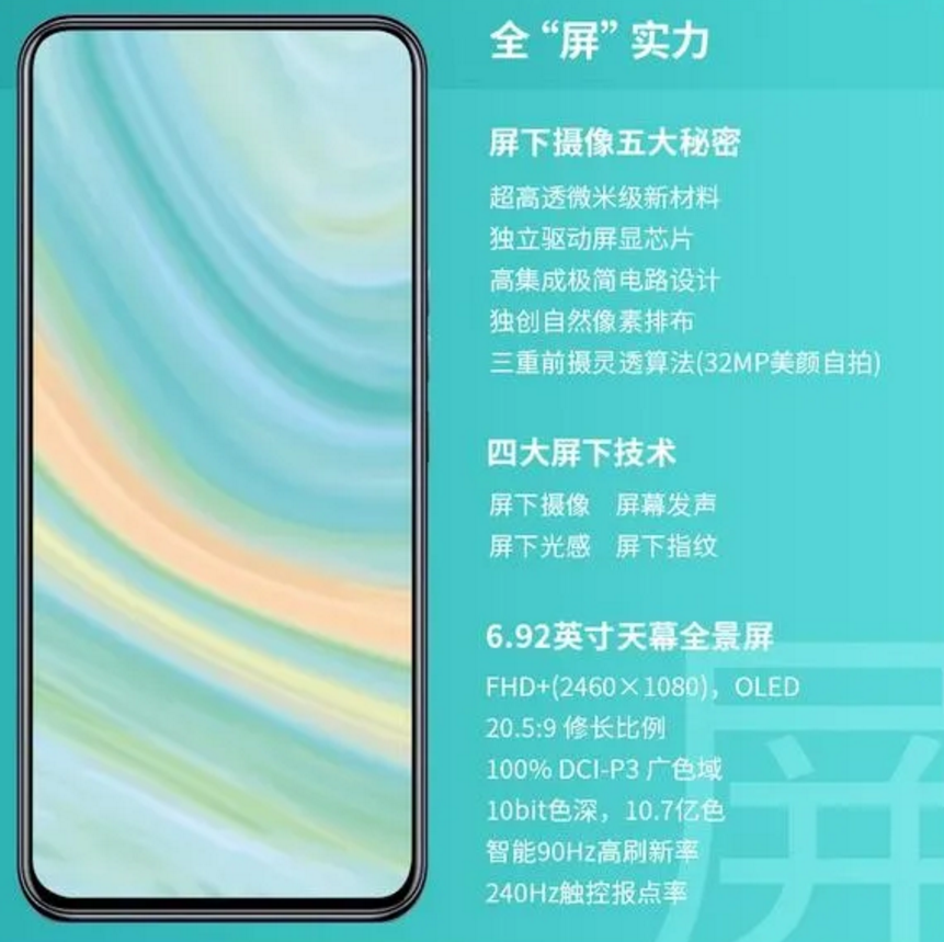 zte中兴先发屏下摄像手机，维信诺独供OLED全面屏手机