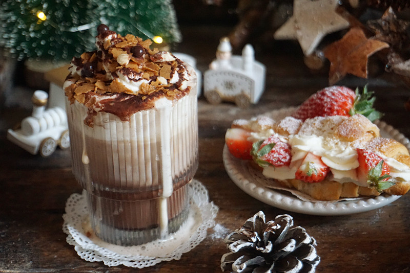 Christmas hot drink is fragile a snow top chocolate rub card coffee, cafe 42 yuan, oneself make simple petty gain