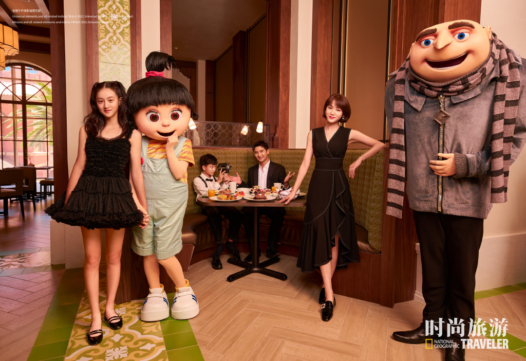 田亮一家四口在环球影城拍大片，气质画风多变，森碟姐弟身高瞩目