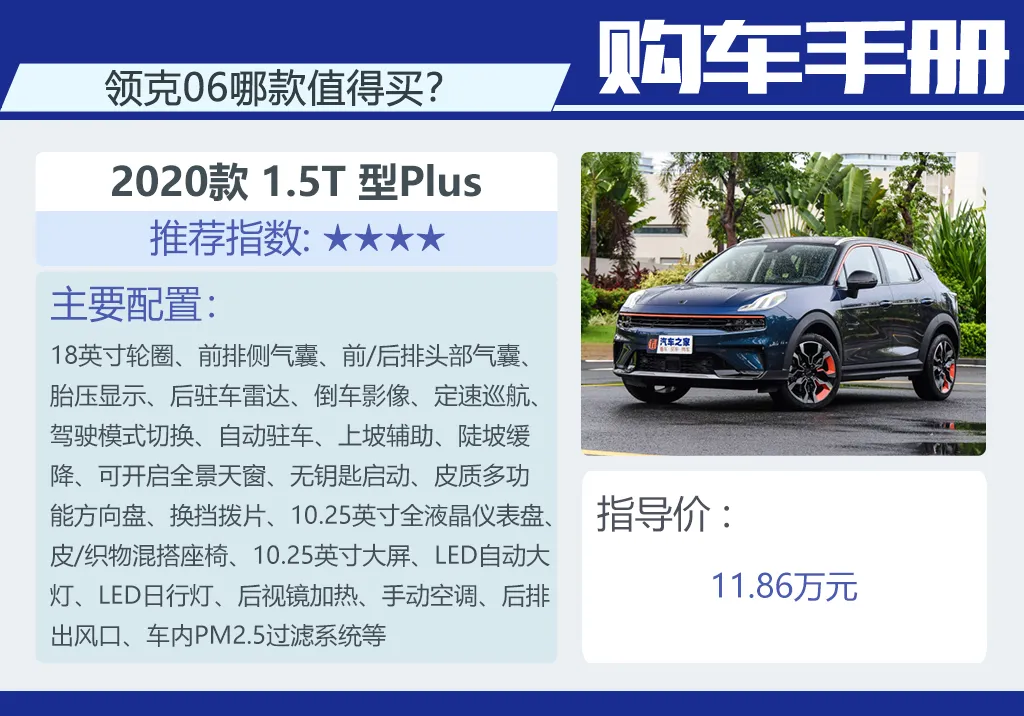 领克06:全景天窗+全液晶仪表+LED大灯,买低配也不错