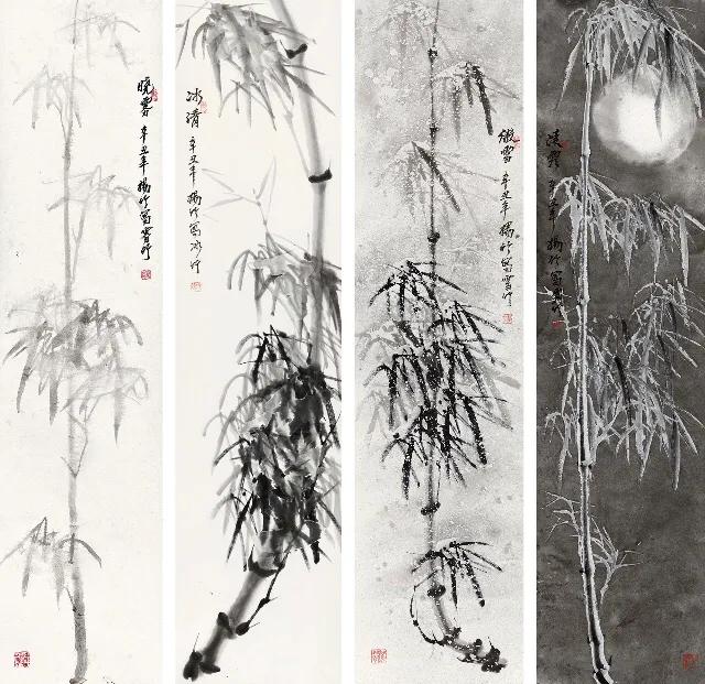 当代国画名家杨竹在北京保利2021春季拍卖会四条屏成交价36.8万元