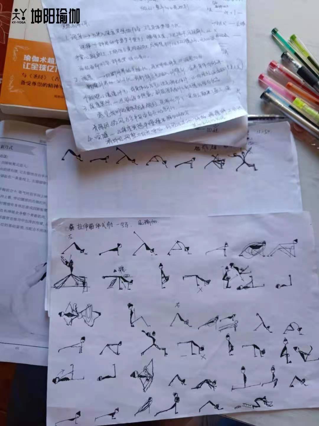 可爱学生的瑜伽小人图，高矮胖瘦，奇形怪状，晒晒你画过的作业，