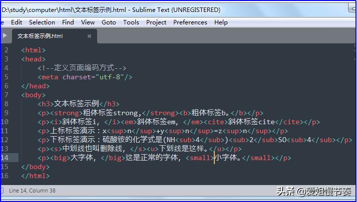 HTML学习笔记（4）HTML文件的常用文本标签用法和显示效果
