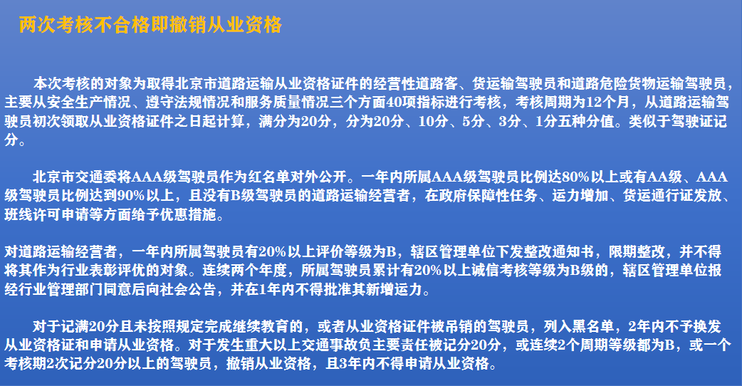 货运驾驶员注意了！两次考核不合格就撤销从业资格