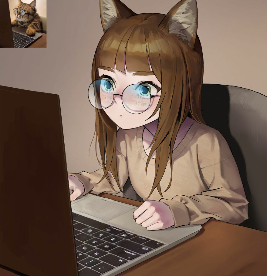畫師繪制擬人化「貓娘」，貓咪和美少女最配，趕緊給我變