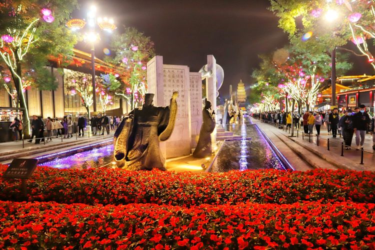 What camera lens falls is big the Tang Dynasty not nocturnal city, xi'an is the most beautiful night scene, come here if suddenly passes through days