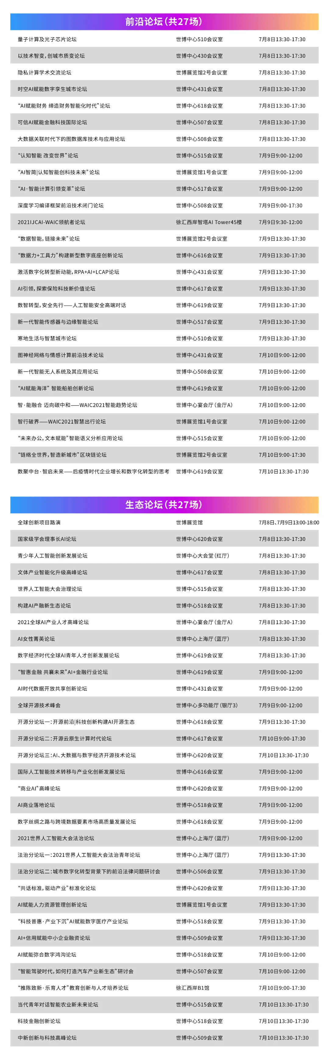 2021世界人工智能大会活动日程安排