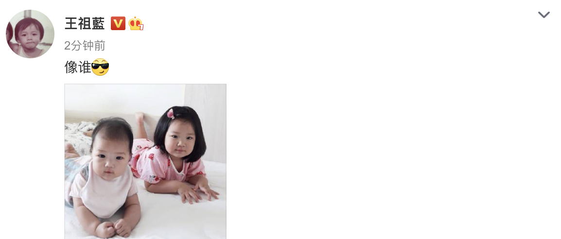 王祖藍曬兩個女兒問像誰，姐妹倆趴在床上顯呆萌，長相如復制粘貼