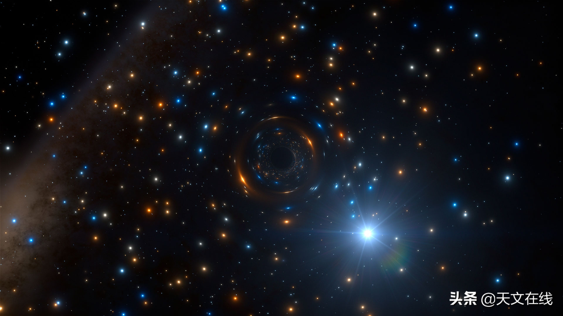 肉眼可见的两颗伴星附近，是你看不到的漆黑一片：距离最近的黑洞