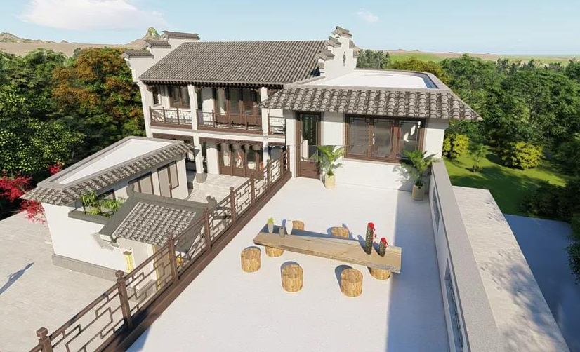 16x24米 农村两层徽派别墅 带露台 半地下室 室内6室4厅 乡村住宅设计 Mdeditor