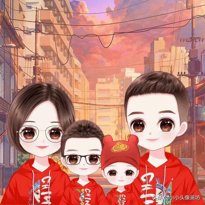 你的头像该换了 甜甜蜜蜜的真人卡通全家福头像 一家人的幸福 小小头像画坊 Mdeditor