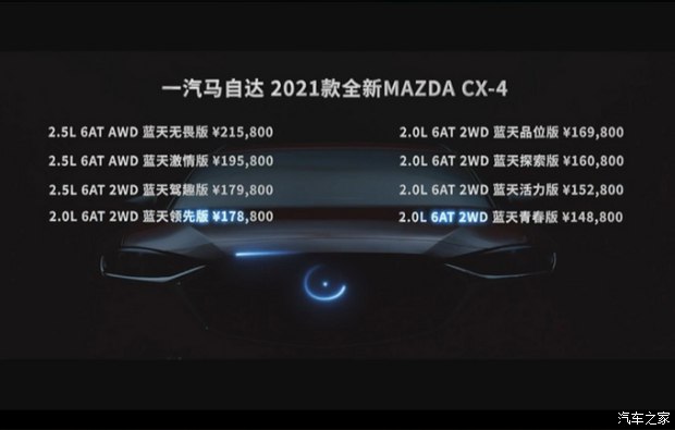 2021款马自达CX-4上市 配置大幅升级 14.88万起售