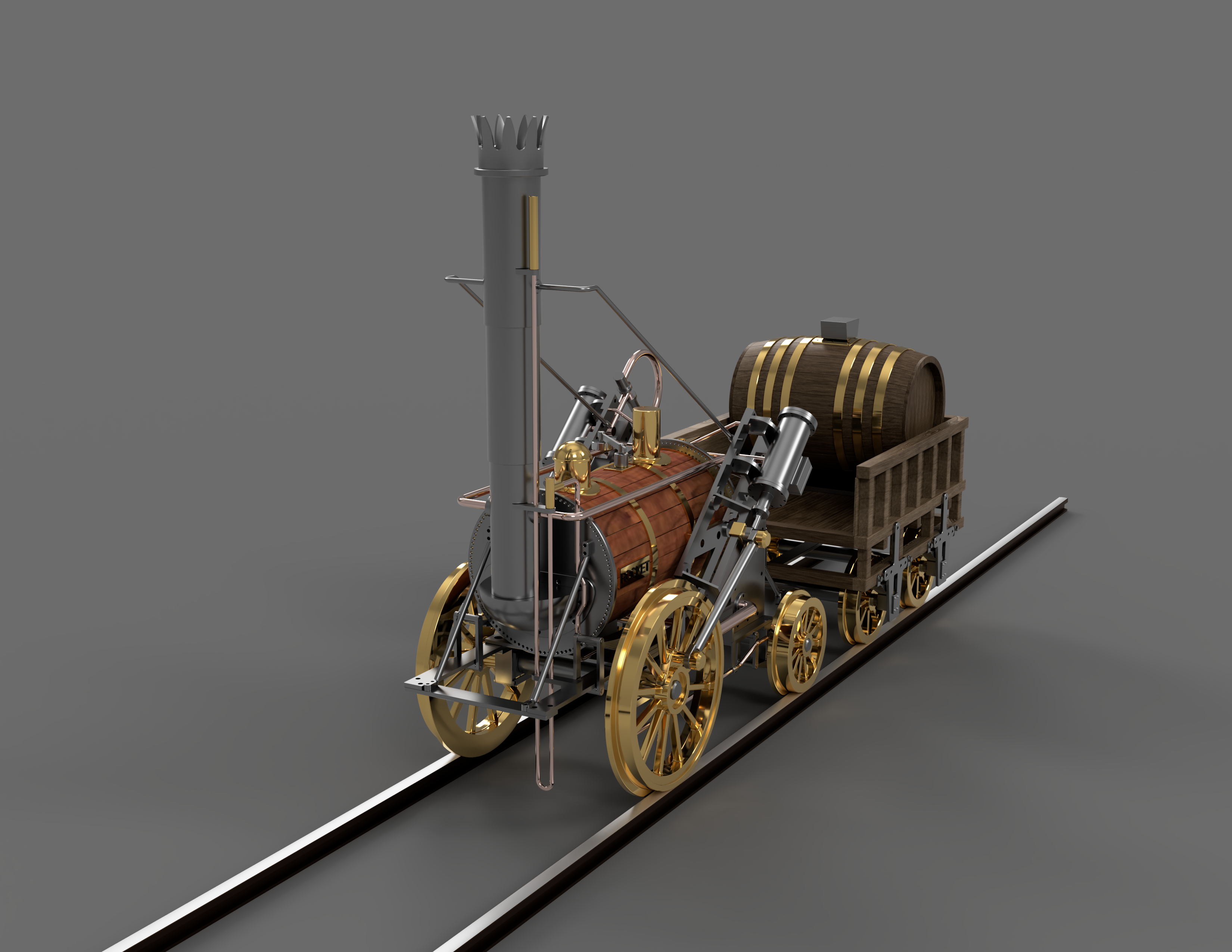 stephenson 1829老式内燃机蒸汽火车模型3D图纸 STEP格式