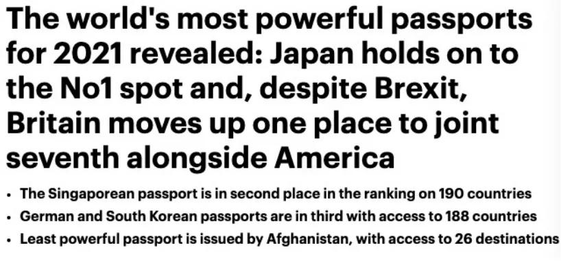 2021年全球護照排名出爐：亞太國家飆升，中國排名上升驚人