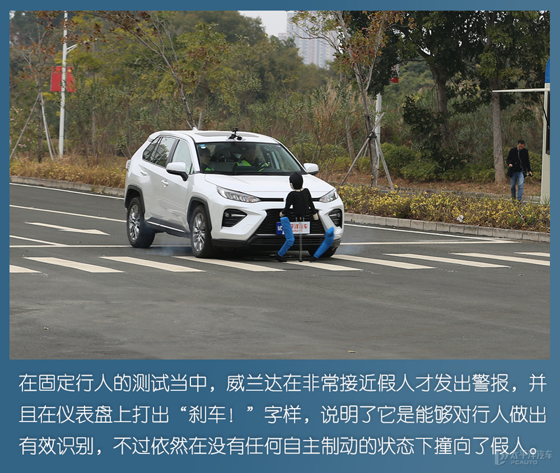 终于轮到丰田威兰达上场，只是还没发威，就把“假人”撞翻