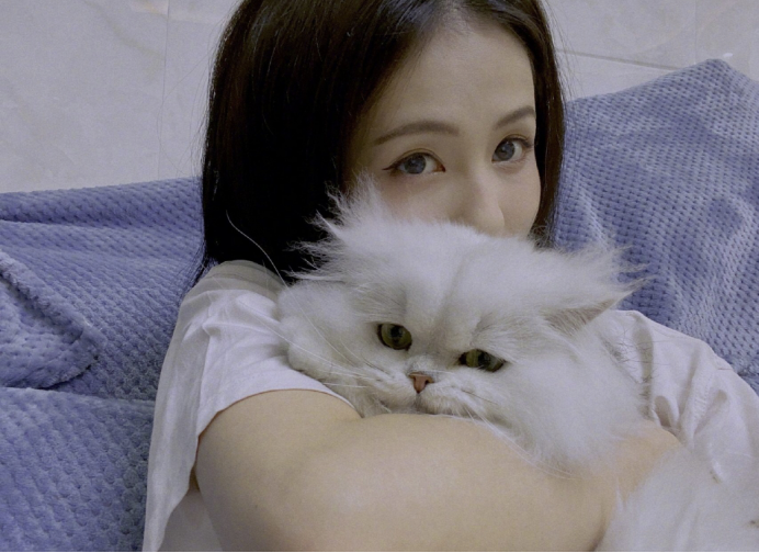 白鹿在家逗猫太生活，眼睛和猫一样大，真是有点勾人