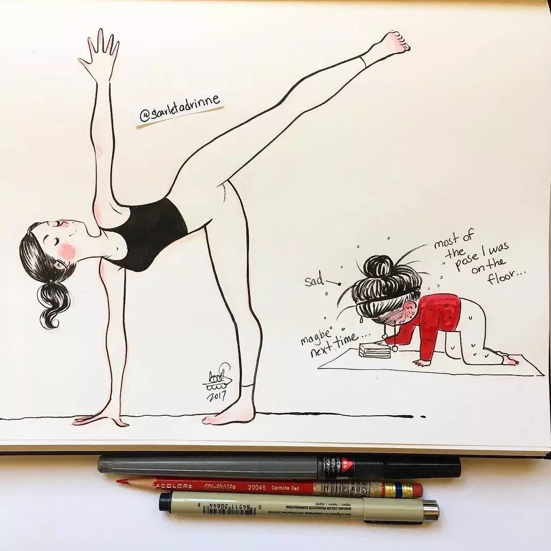 超可爱哒，一组“超写实”的简笔画，练瑜伽的你