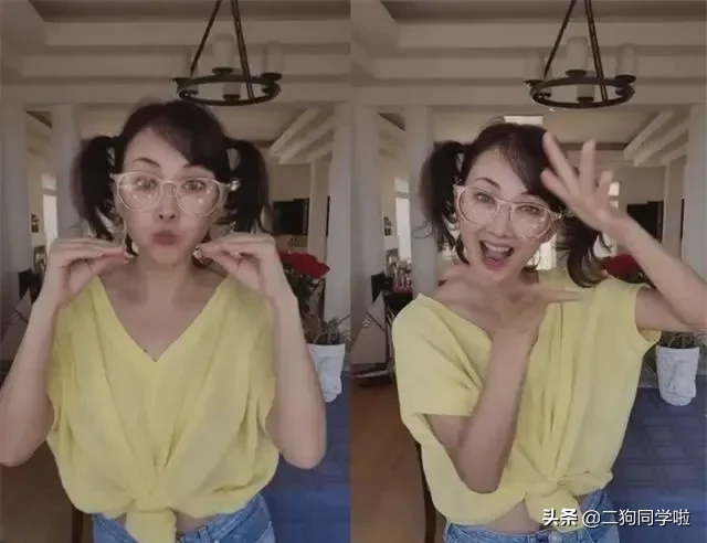 47岁牛莉在家真“奔放”，穿T恤故意打结跳舞，