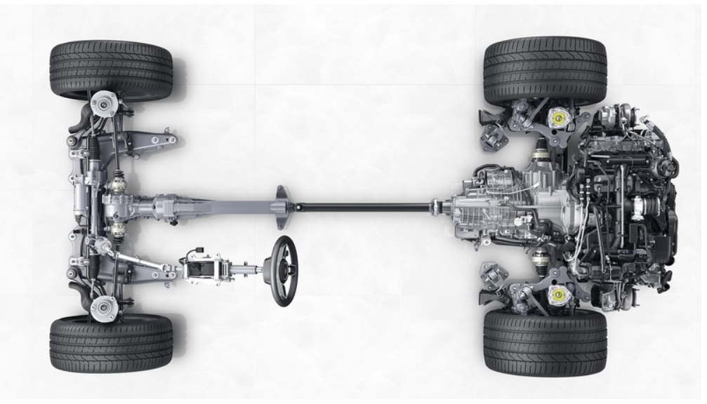 所谓后置四驱,即是说发动机后置,后轮和前轮都可以驱动.
