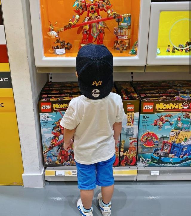 胡杏儿儿子进乐高店只看不买，逢人问好绅士有礼貌，妈妈直呼骄傲