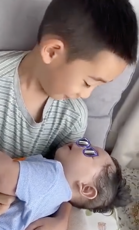 應采兒生二胎畫面曝光，哥哥給弟弟唱歌，HoHo牙牙學語像媽媽