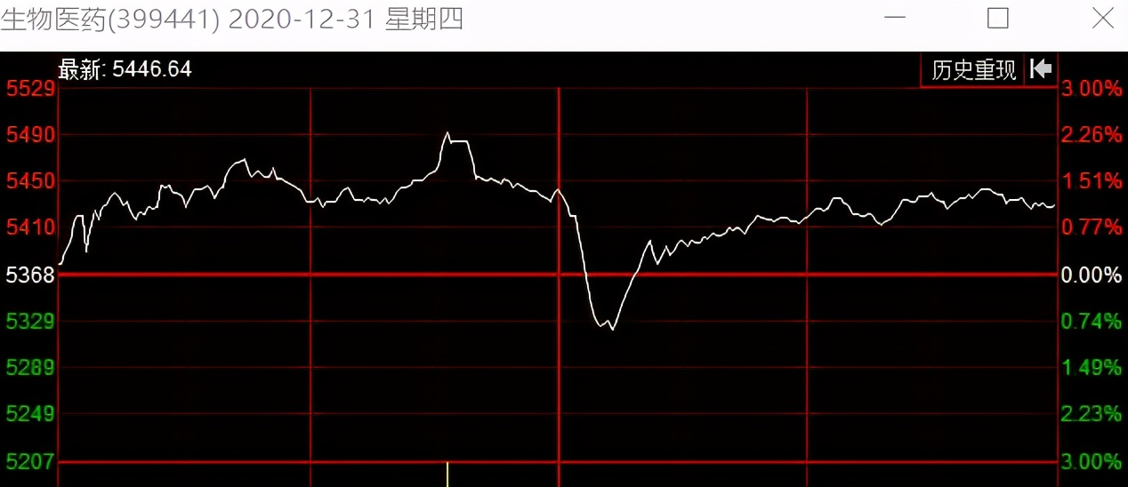 生物医药节前的盘中分时快速跳水，场内资金筹码松动现象显露