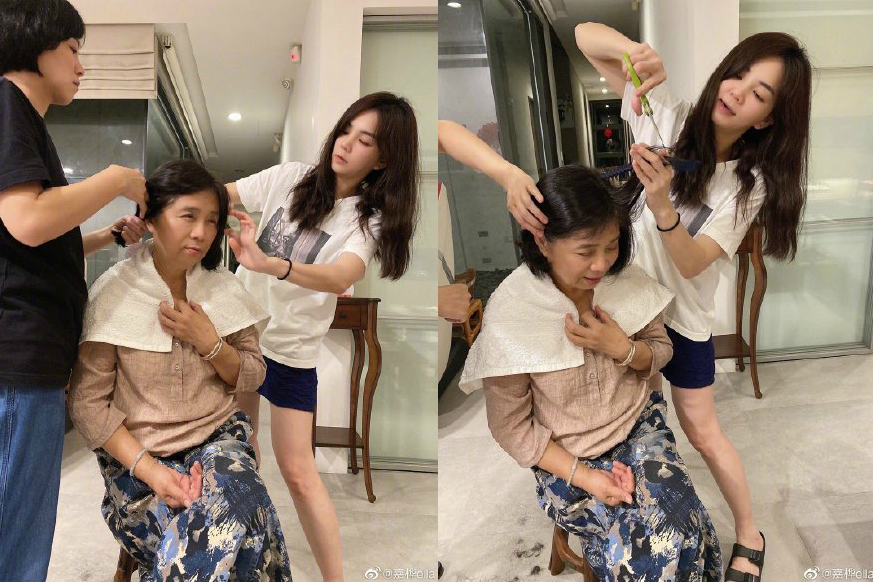 Ella搞怪給媽媽剪頭髮，表情認真專業，這身材美貌真吸睛了