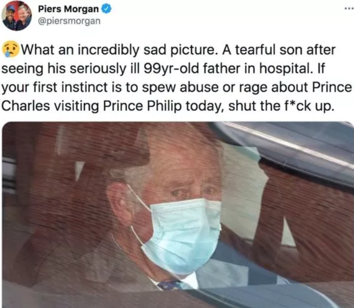 查爾斯前往醫院看望菲利普，沒搞特殊的話說明老親王不行了？
