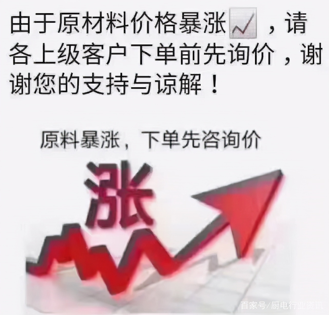 铜涨了38%塑料涨了35%不锈钢涨45%，还有涨价在路