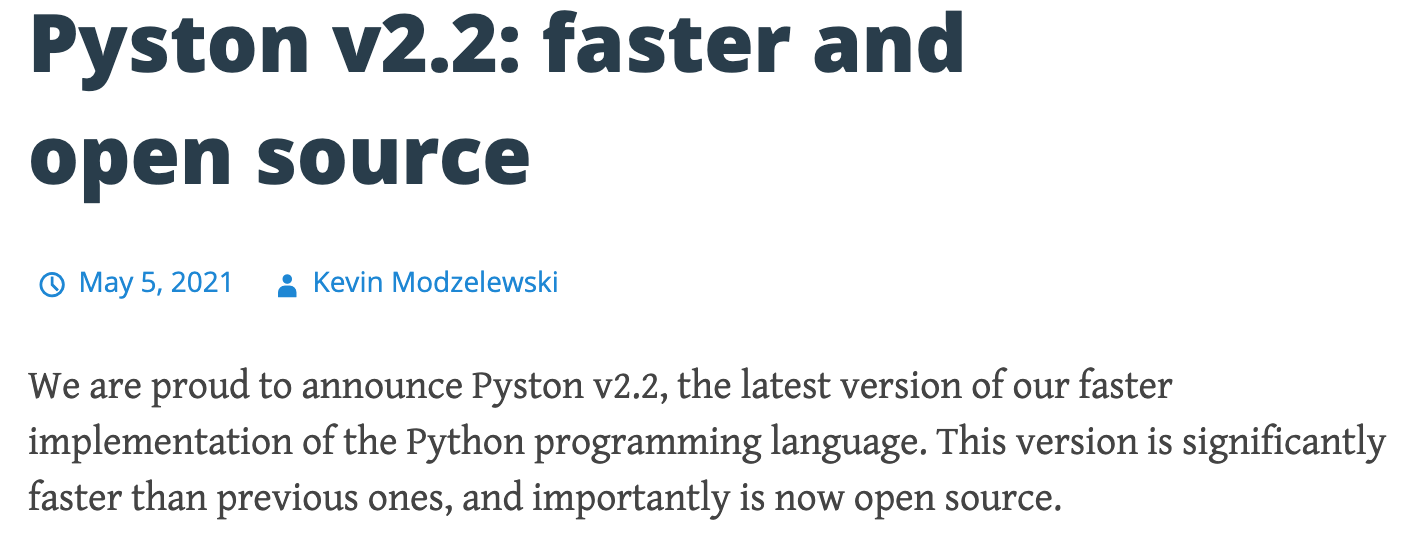 Pyston2.2稳定版发布：回归开源，比网络基准快30%