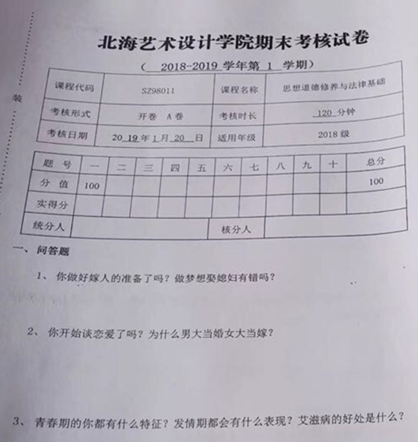 “艾滋病的好处是什么” 这所高校期末考卷考这个？