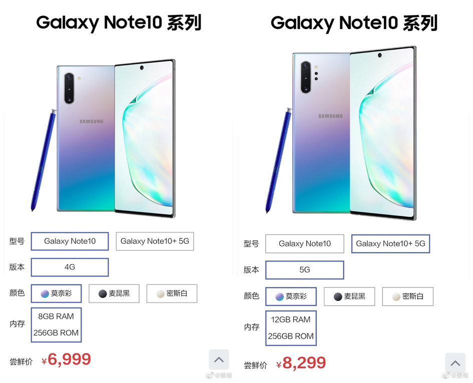 三星 Note10公布：更大屏幕、更快速充电、中国发行5G先发8299元
