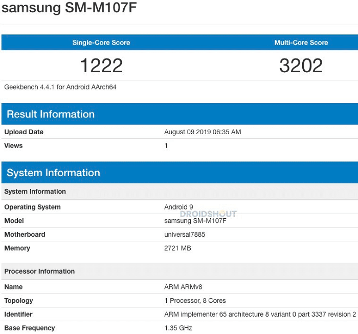 疑是三星Galaxy M10S標準檢測考試成績曝出