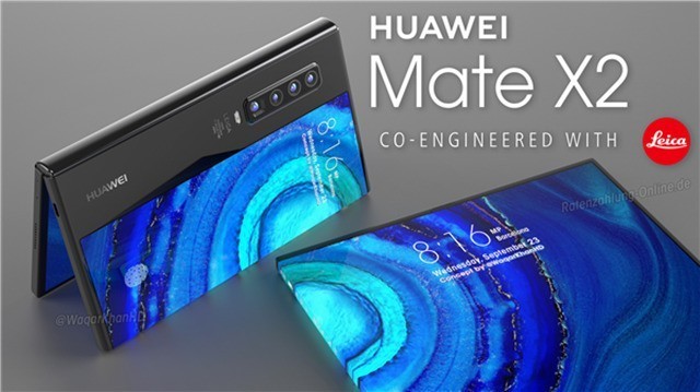 华为公司Mate X2想象宣图：潜望式长焦镜头 屏幕指纹