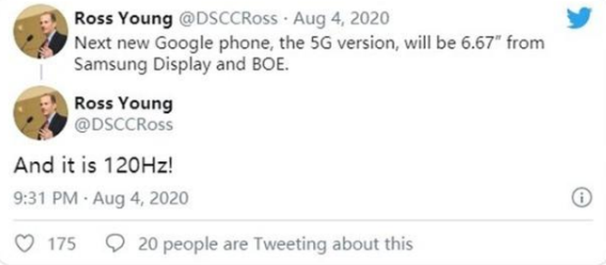GooglePixel5曝出，或?qū)⑴溆镁〇|方120Hz顯示屏