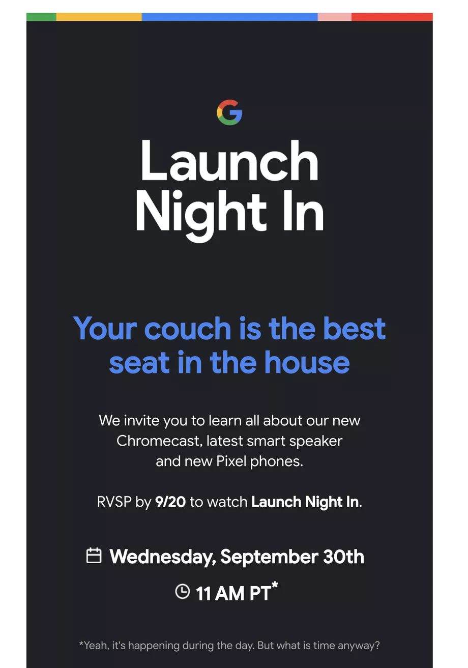 谷歌将于9月30日发布Pixel 5、新的Chromecast和智能音箱
