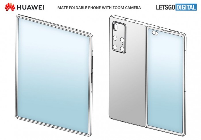 华为公司Mate X2专利权图曝出：类Galaxy Z Fold 2设计方案 全面屏手机 后置摄像头五摄