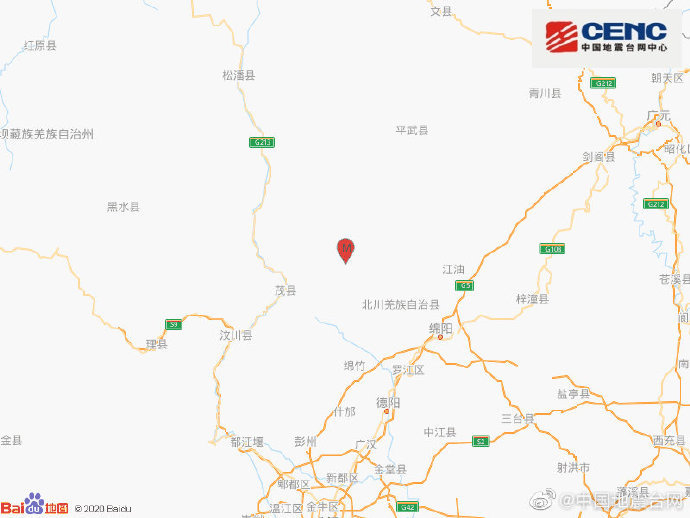 北川发生4.7级地震，与昨日几乎同一位置