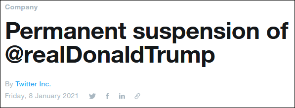 推特公司发表声明：特朗普个人推特账号已被永久封禁