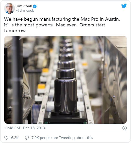 苹果CEO向特朗普赠送了一台Mac Pro 但不含滚轮和显示器等配件