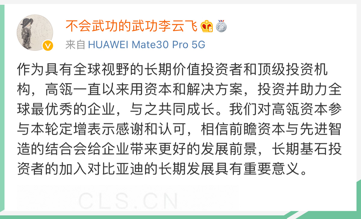 高瓴资本独宠比亚迪