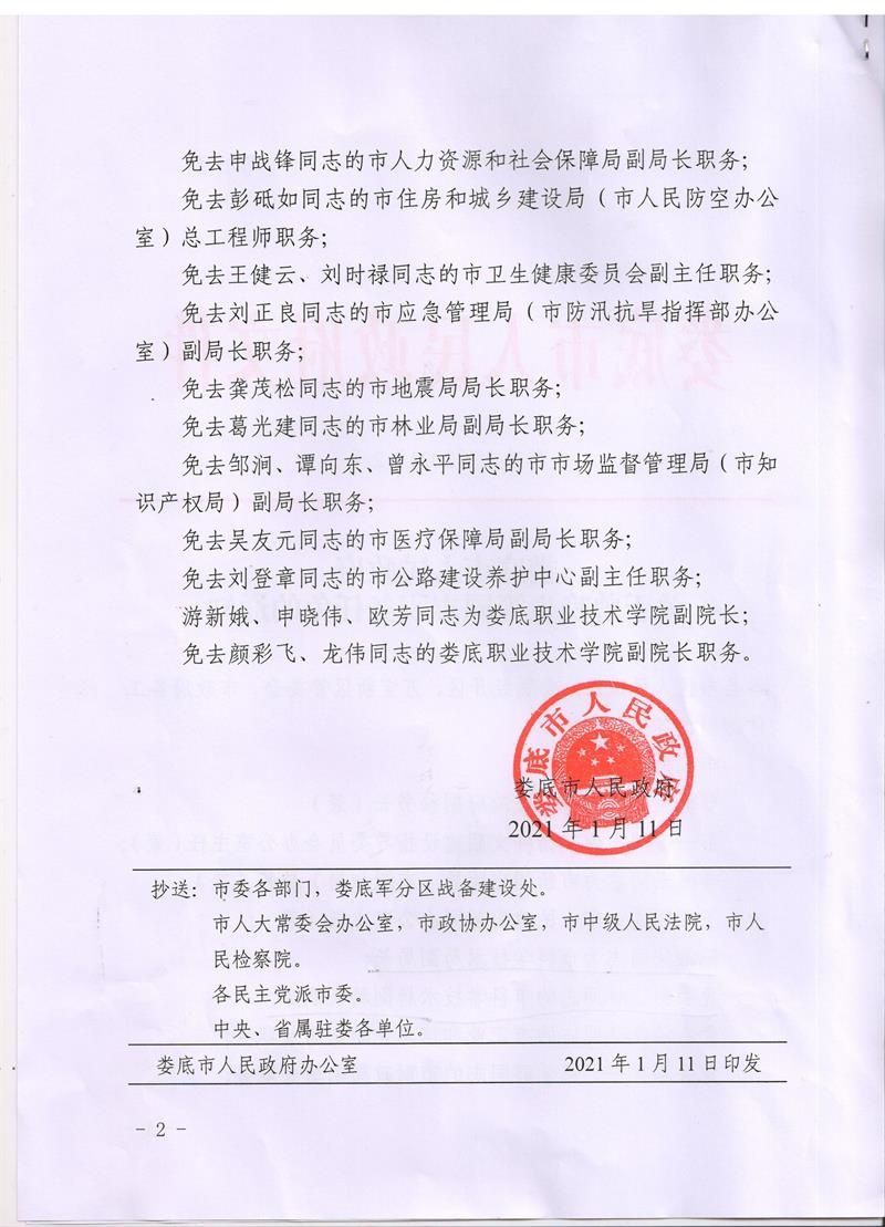娄底市人民政府关于彭欣等同志职务任免的通知